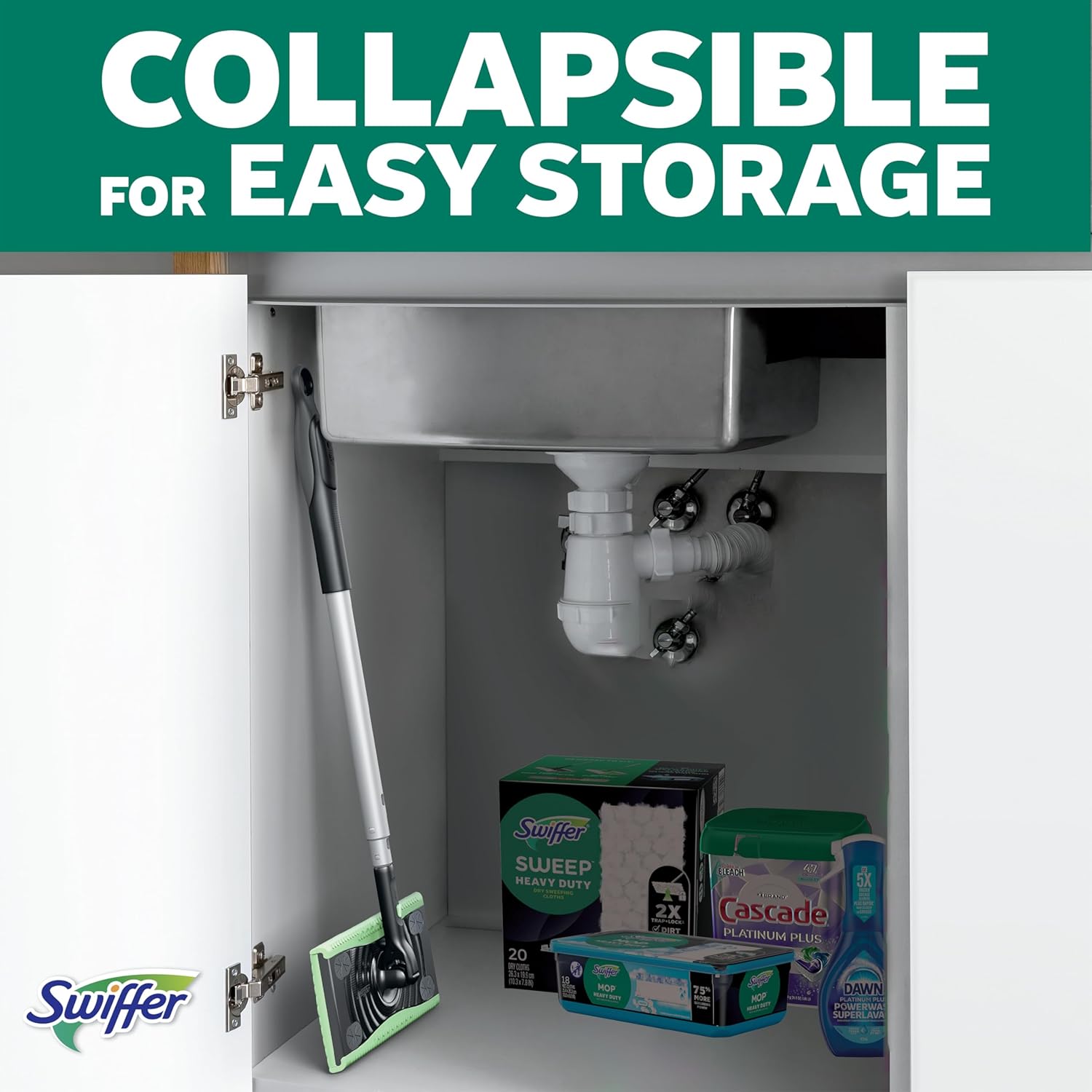 swiffer sweep & mop deluxe 2 in 1 floor mopping and sweeping kit, multi surface kit for floor cleaning, kit includes 1 sweeper device, 5 heavy duty dry sweeping cloths, 6 heavy duty wet mopping cloths