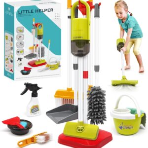 dreamon toddler cleaning set 14pcs kids cleaning toy set with 2 in 1 kids vacuum that really works, pretend home cleaning play set for toddler age 3 7, christmas birthday gift for girls boys（blue）