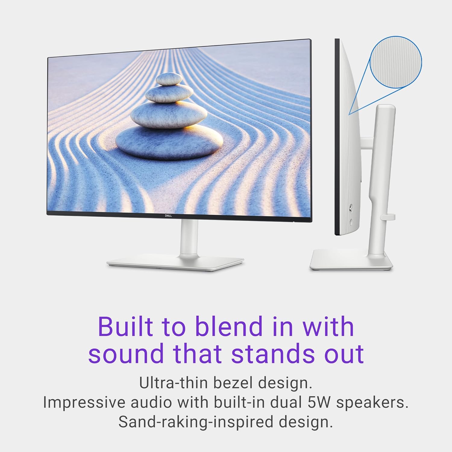 Dell S2725HS 27 Inch Monitor, FHD (1920x1080) Display, 100Hz Refresh Rate, 1500:1 Contrast Ratio, TÜV Rheinland Eye Comfort 4 Star, Integrated 2x5W Speaker, Height/Tilt/Swivel/Pivot- Ash White Color - Image 2