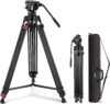 neewer 74" video tripod with fluid head, qr plate , aluminum heavy duty camera tripod professional for dslr cameras camcorders, max load 17.6lb/8kg, tp74