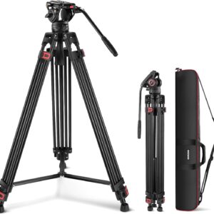 neewer 74" video tripod with fluid head, qr plate , aluminum heavy duty camera tripod professional for dslr cameras camcorders, max load 17.6lb/8kg, tp74