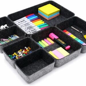 welaxy drawer organizers tray felt storage bin office shallow small desk box draw dividers stylish interior room decor 7 piece back to school (charcoal)