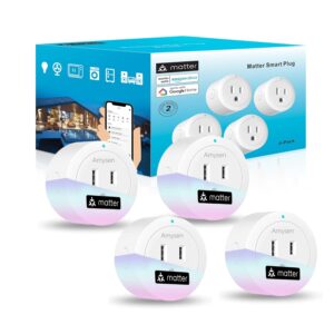 amysen matter smart plug, 4pack (white), compatible with alexa, apple home, siri, google home, smartthings, 10a/1250w max, 2.4g wi fi only