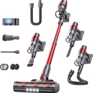 cordless vacuum cleaner, 600w/50kpa stick vacuum, 65 mins runtime rechargeable vacuum, wall mount charging, auto mode, self standing vacuum cleaner for home with 3.3ft hose for pet hair carpet floor