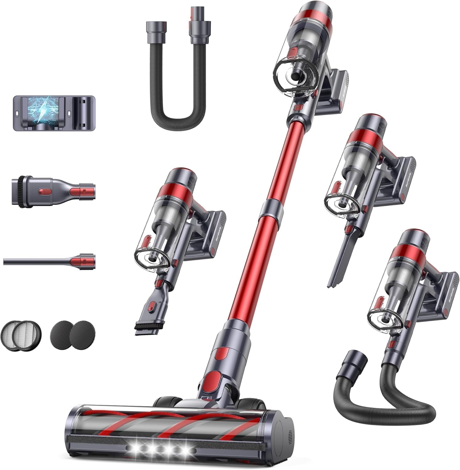 cordless vacuum cleaner, 600w/50kpa stick vacuum, 65 mins runtime rechargeable vacuum, wall mount charging, auto mode, self standing vacuum cleaner for home with 3.3ft hose for pet hair carpet floor