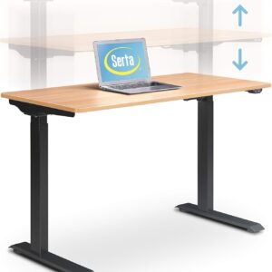 serta creativity electric height adjustable desk, 47" inch wood desktop sit stand table for office, work from home furniture, easy to assemble, light brown (futb10192a)