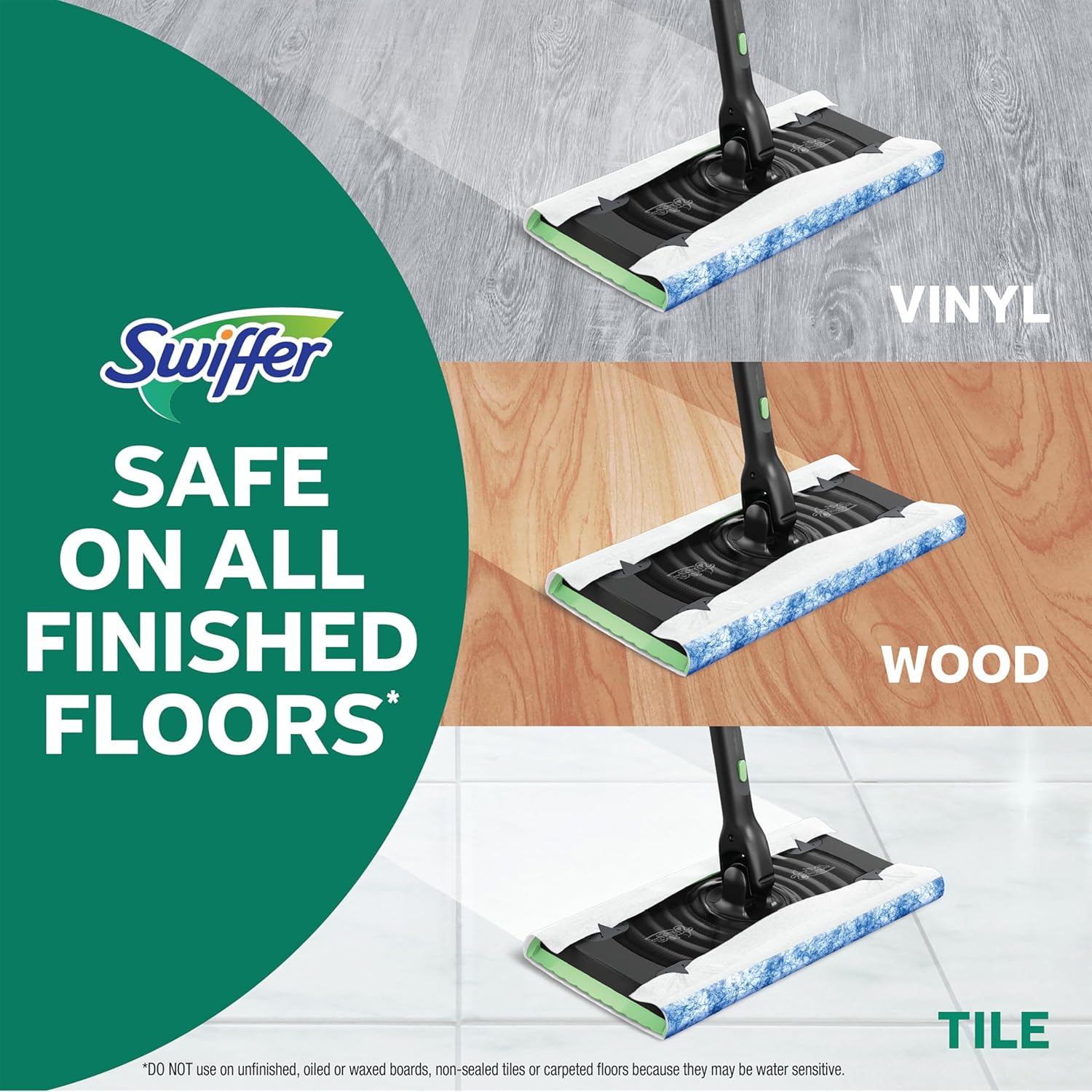 swiffer sweep & mop deluxe 2 in 1 floor mopping and sweeping kit, multi surface kit for floor cleaning, kit includes 1 sweeper device, 5 heavy duty dry sweeping cloths, 6 heavy duty wet mopping cloths