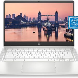 hp chromebook 14 laptop, intel celeron n4000 processor, 4 gb ram, 32 gb emmc, 14” hd display, chrome, lightweight computer with webcam and dual mics, home, school, music, movies (14a na0021nr, 2021)