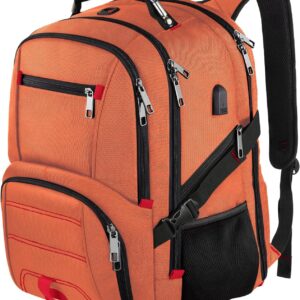 extra large 50l travel laptop backpack, computer bag backbag with usb charging port, tsa friendly durable big rfid heavy duty business tech backpack fits 17 inch laptops for men women, orange