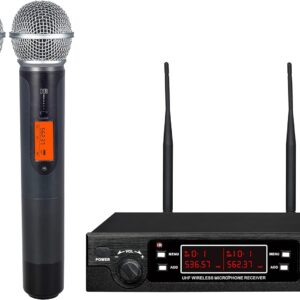 200-Channel Wireless Microphones System, Dual UHF Metal Cordless Mic Set, Auto Scan, Long Range 200-240Ft,16 Hours Use for Karaoke Singing, Church, 2022 Version(WM333)