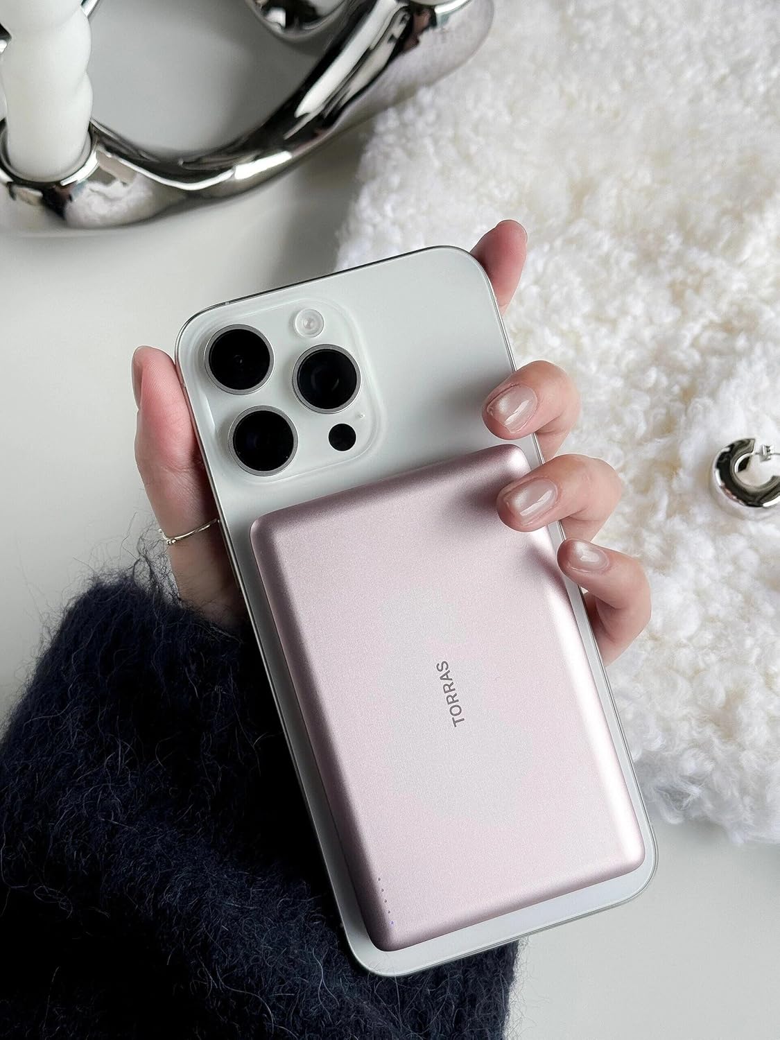 torras minimag power bank, ultra slim 5,000mah wireless portable charger with usb c cable, fast charging magnetic battery pack, magsafe compatible for iphone 16/15/14/13/12, azalea pink