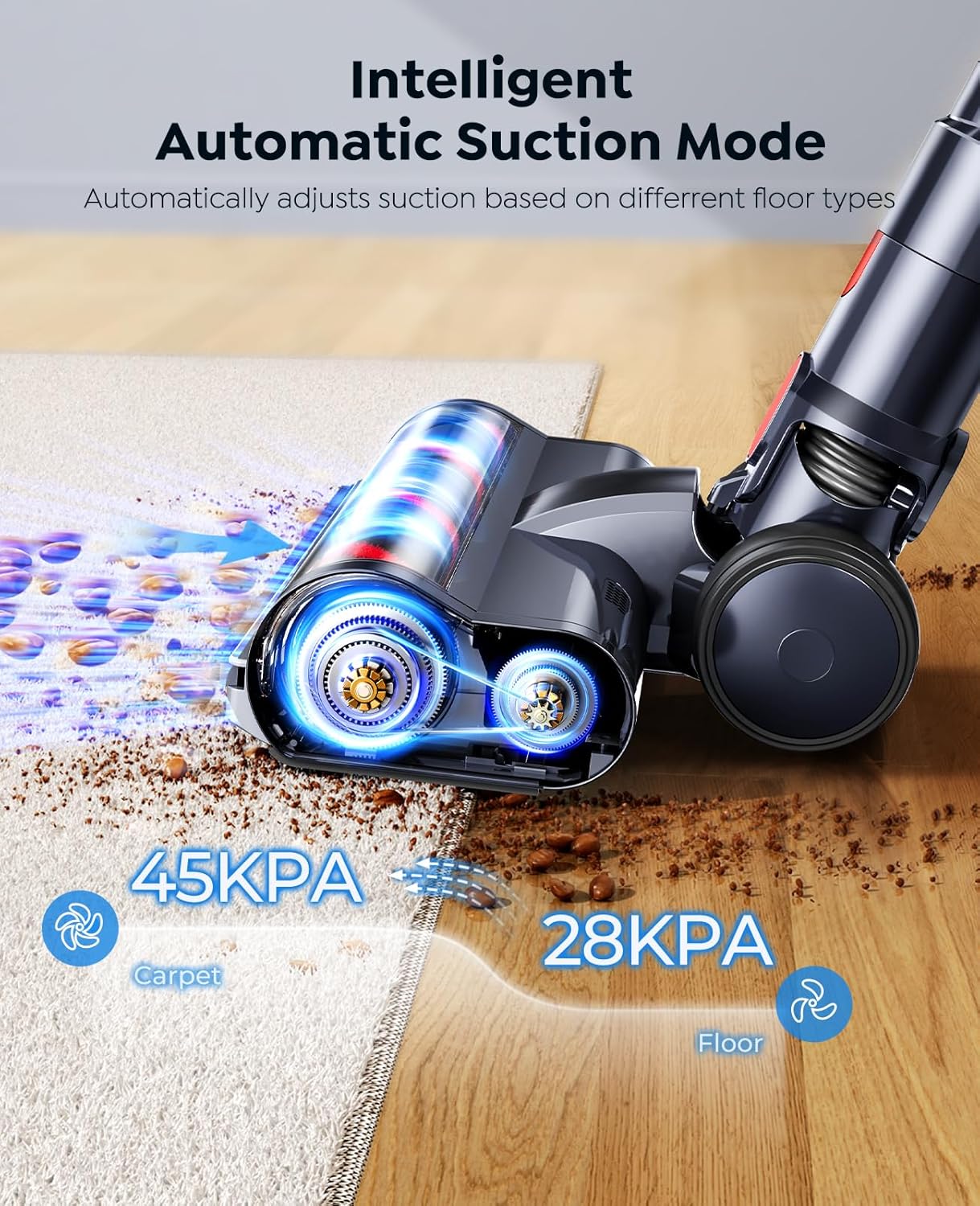 cordless vacuum cleaner, 600w/50kpa stick vacuum, 65 mins runtime rechargeable vacuum, wall mount charging, auto mode, self standing vacuum cleaner for home with 3.3ft hose for pet hair carpet floor