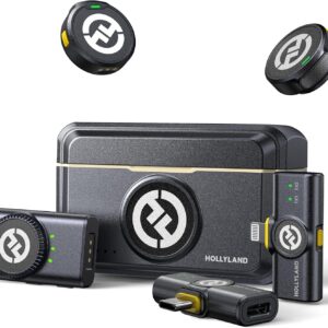 hollyland lark m2 wireless lavalier microphone for iphone/android/camera/pc/laptop with lightning/usb c/plug, 48khz 24bit, 1000ft range, noise cancellation, 30h battery for video recording, streaming