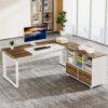 tribesigns l shaped executive desk with reversible file cabinet, 63" office desk with storage drawers, computer desk set (oak karo & white)