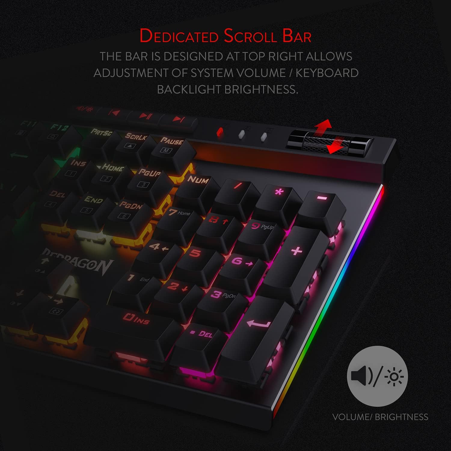 redragon k580 vata rgb led backlit mechanical gaming keyboard with macro keys & dedicated media controls, hot swappable socket, onboard macro recording (blue switches)