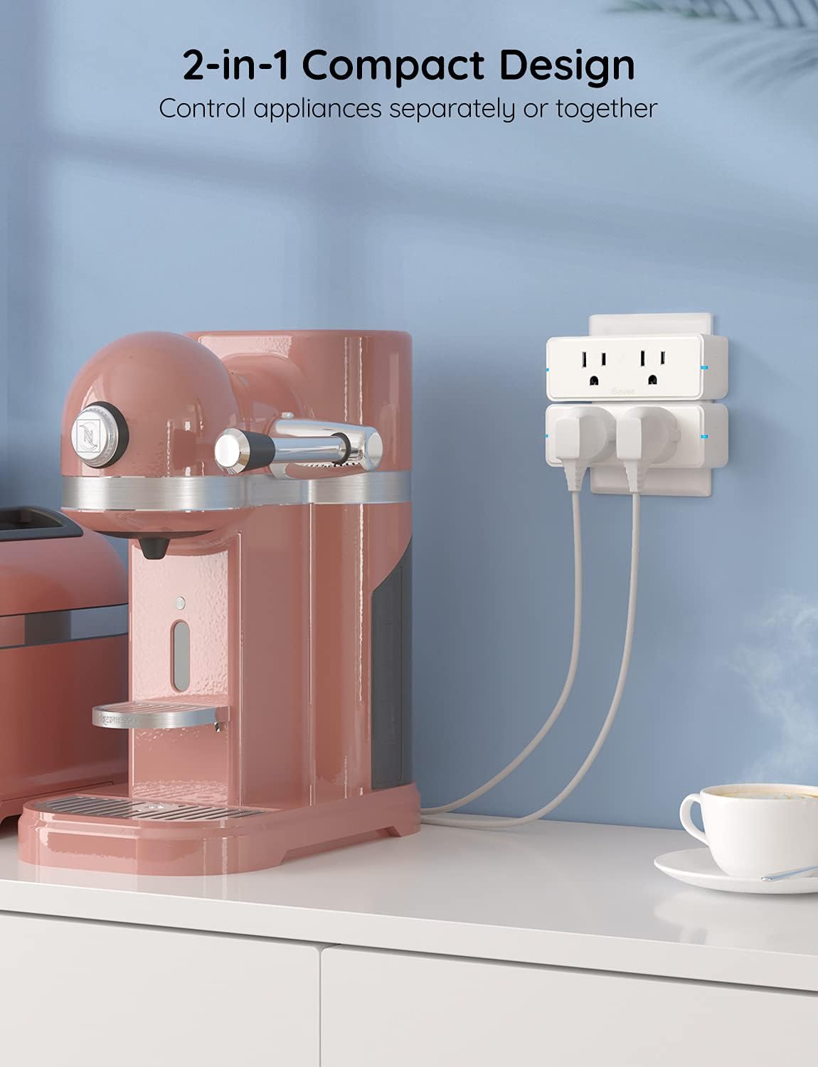 govee dual smart plug 2 pack, 15a wifi bluetooth outlet, work with alexa and google assistant, 2 in 1 compact design bundle with govee smart plug, wifi plugs work with alexa & google assistant