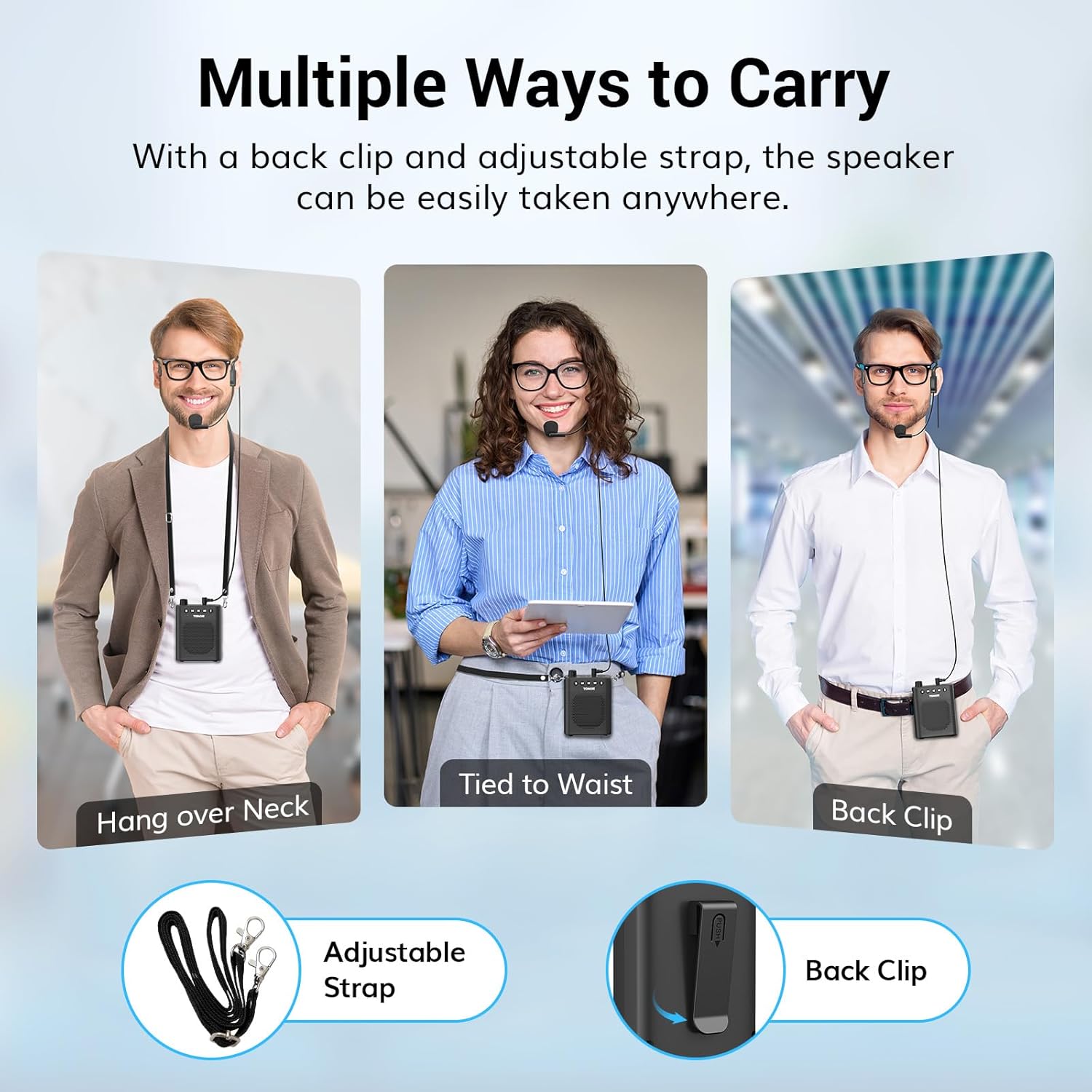 tonor portable voice amplifier for teachers, rechargeable mini pa system with wired headset microphone and waistband, megaphone speaker for classroom, training, yoga, speech, meeting, tour guides k10