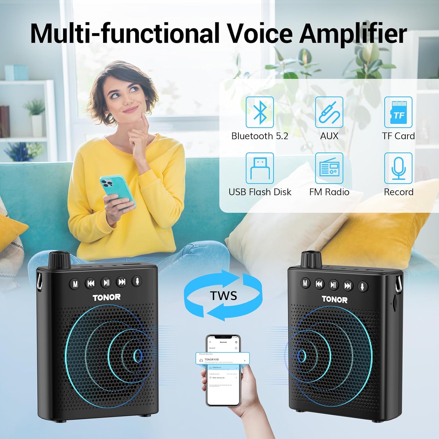 tonor portable voice amplifier for teachers, rechargeable mini pa system with wired headset microphone and waistband, megaphone speaker for classroom, training, yoga, speech, meeting, tour guides k10