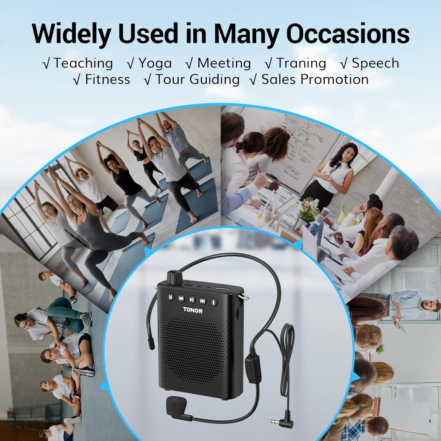 tonor portable voice amplifier for teachers, rechargeable mini pa system with wired headset microphone and waistband, megaphone speaker for classroom, training, yoga, speech, meeting, tour guides k10
