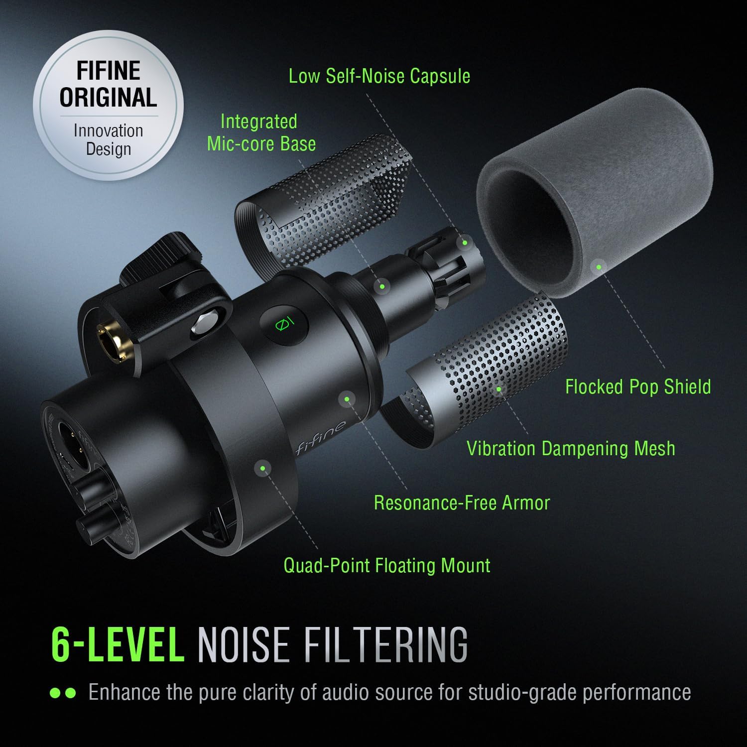 fifine dynamic microphone, xlr/usb podcast recording pc microphone for vocal voice over streaming, studio metal mic with mute, headphone jack, monitoring volume control, windscreen amplitank k688