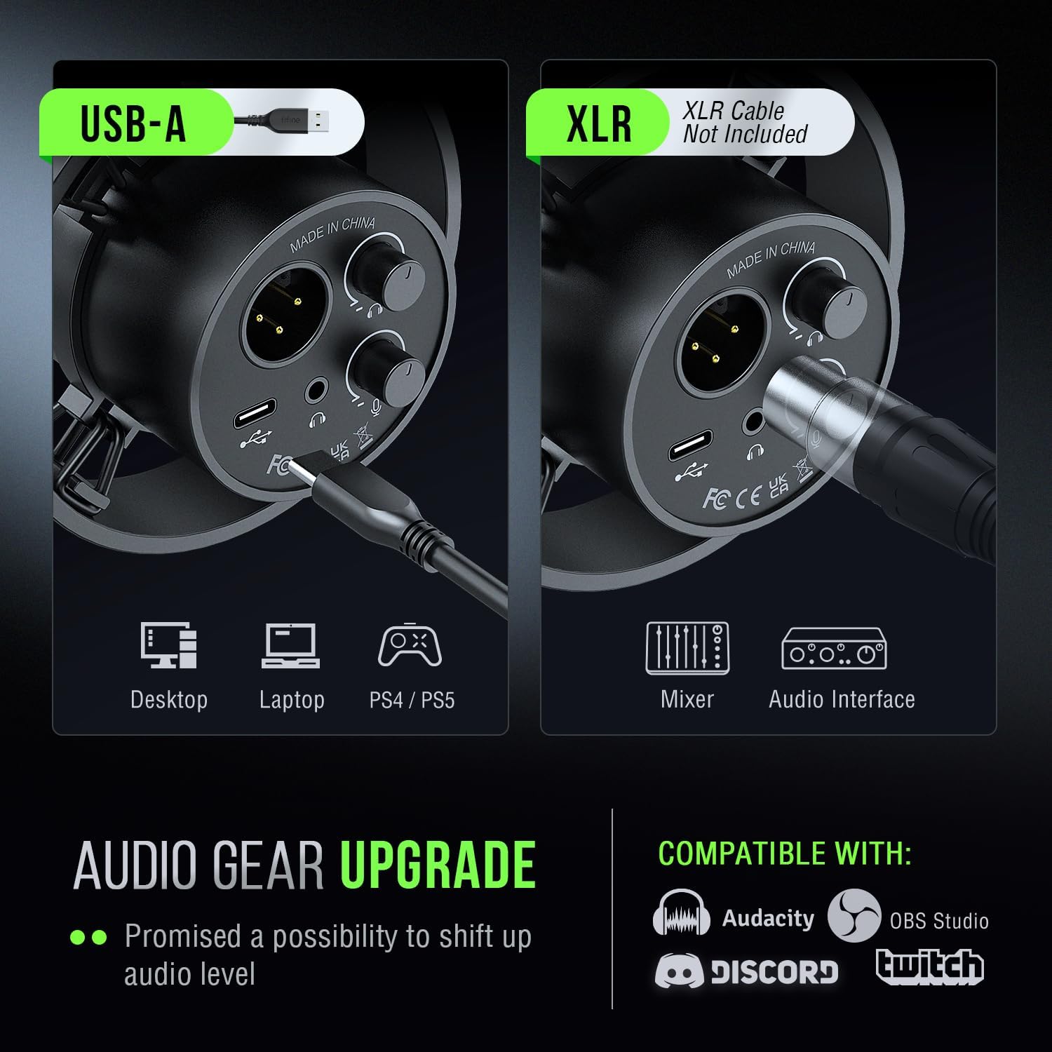 fifine dynamic microphone, xlr/usb podcast recording pc microphone for vocal voice over streaming, studio metal mic with mute, headphone jack, monitoring volume control, windscreen amplitank k688