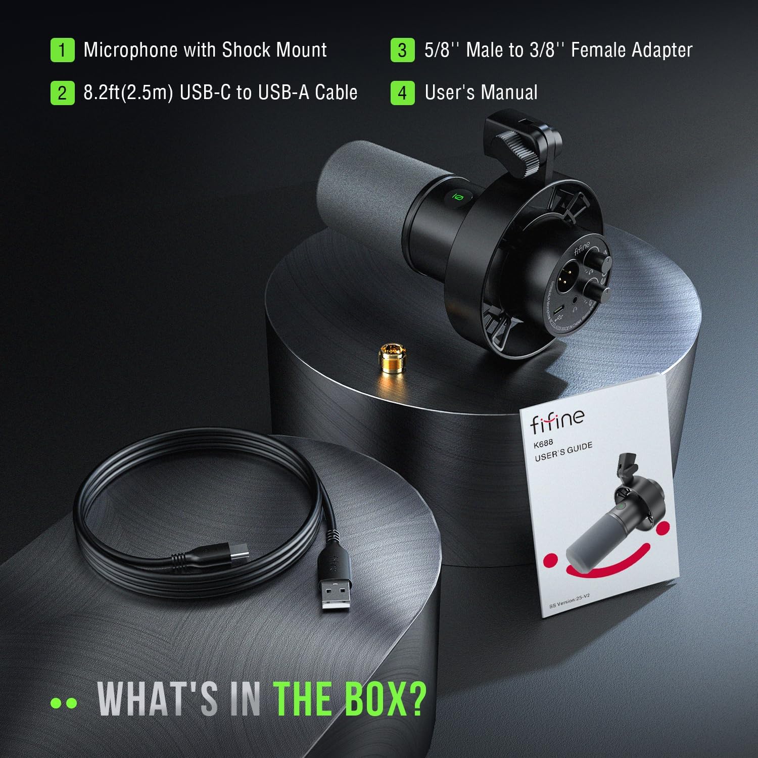 fifine dynamic microphone, xlr/usb podcast recording pc microphone for vocal voice over streaming, studio metal mic with mute, headphone jack, monitoring volume control, windscreen amplitank k688