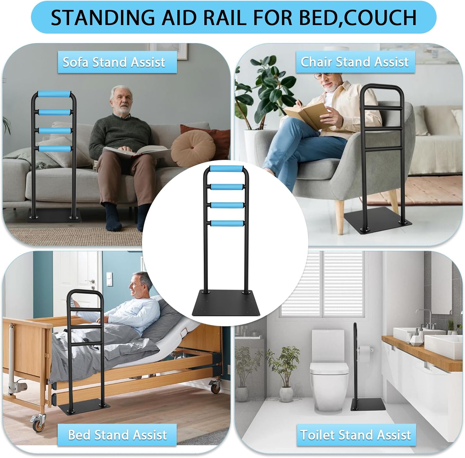 chair & couch stand assist bar, heavy duty stand assist rail with non slip covers, four heights assist bar for seniors, pregnant, adults and other relied on persons
