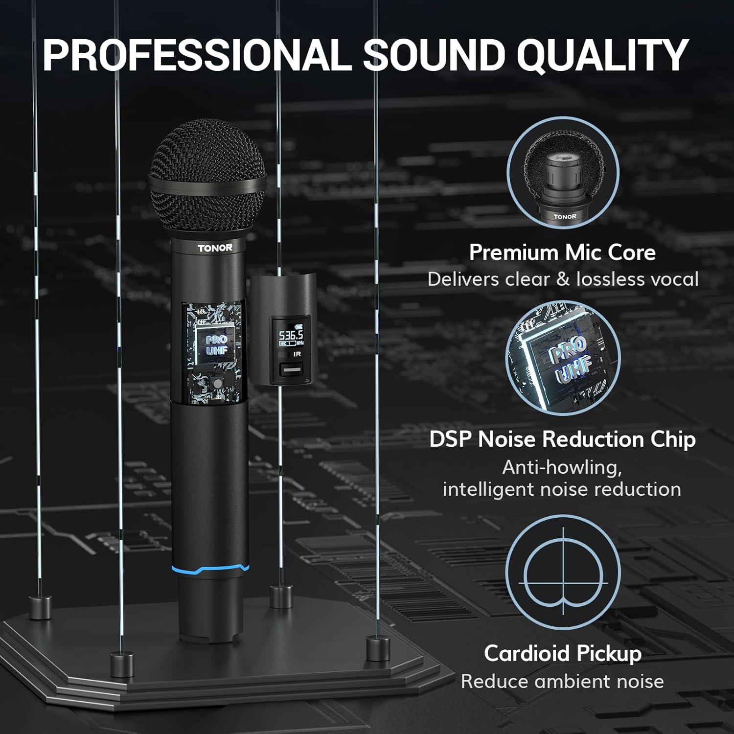 tonor wireless microphone system, auto scan & pair professional rechargeable wireless mic, 2x100 uhf metal cordless dynamic mic set for karaoke, church, singing, wedding, meeting, dj, 328ft tw750