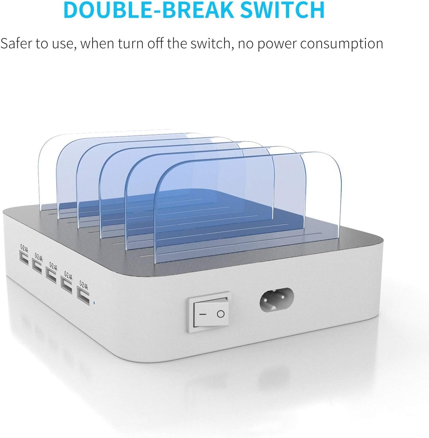 mstjry charging station for multiple devices : 5 port multi usb a charger stations multi device organizer charging dock designed for iphone ipad cell phone tablets (7 short cables included)