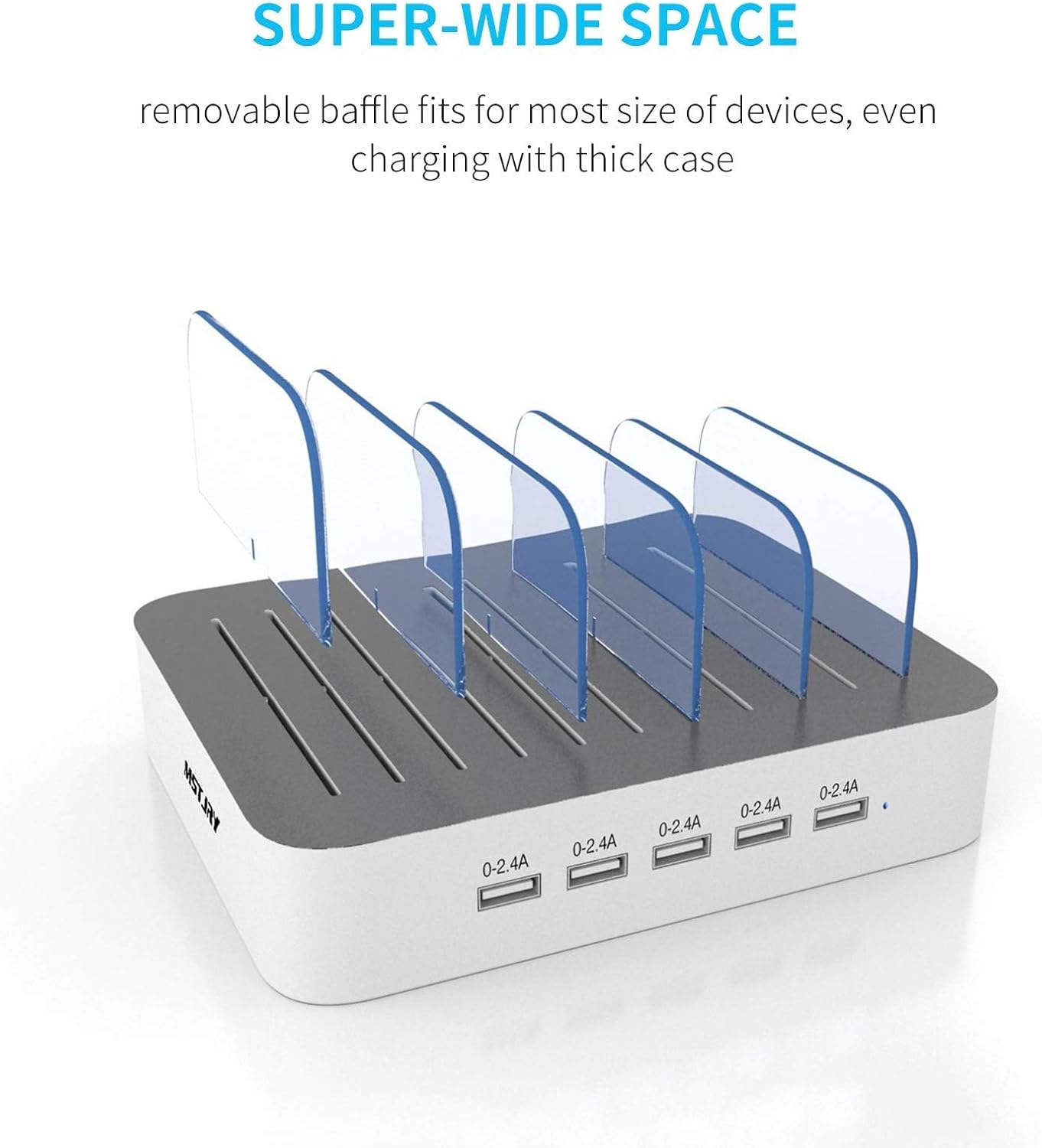 mstjry charging station for multiple devices : 5 port multi usb a charger stations multi device organizer charging dock designed for iphone ipad cell phone tablets (7 short cables included)