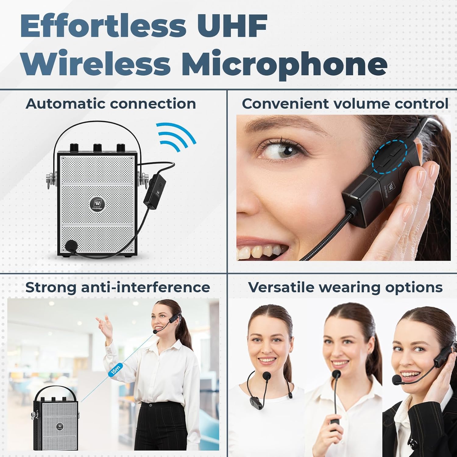 voice amplifier, portable pa system with wireless headset mic & speaker, 40w bluetooth portable microphone and speaker for teachers, public speaking, events, hands free megaphone with strap s98