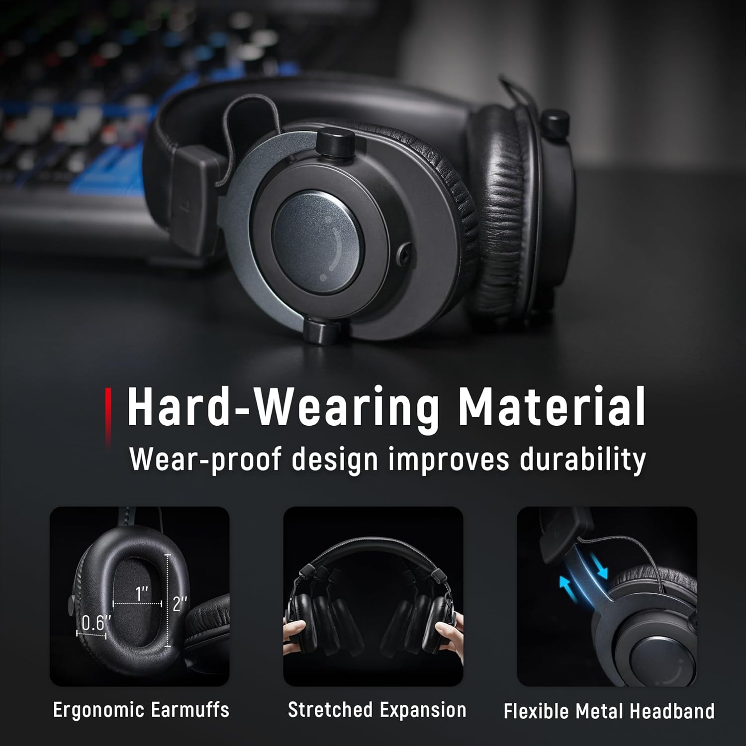fifine studio monitor headphones for recording over ear wired headphones for podcast monitoring, streaming comfortable equipment with detachable cables 3.5mm or 6.35mm jack, black, on pc/mixer h8