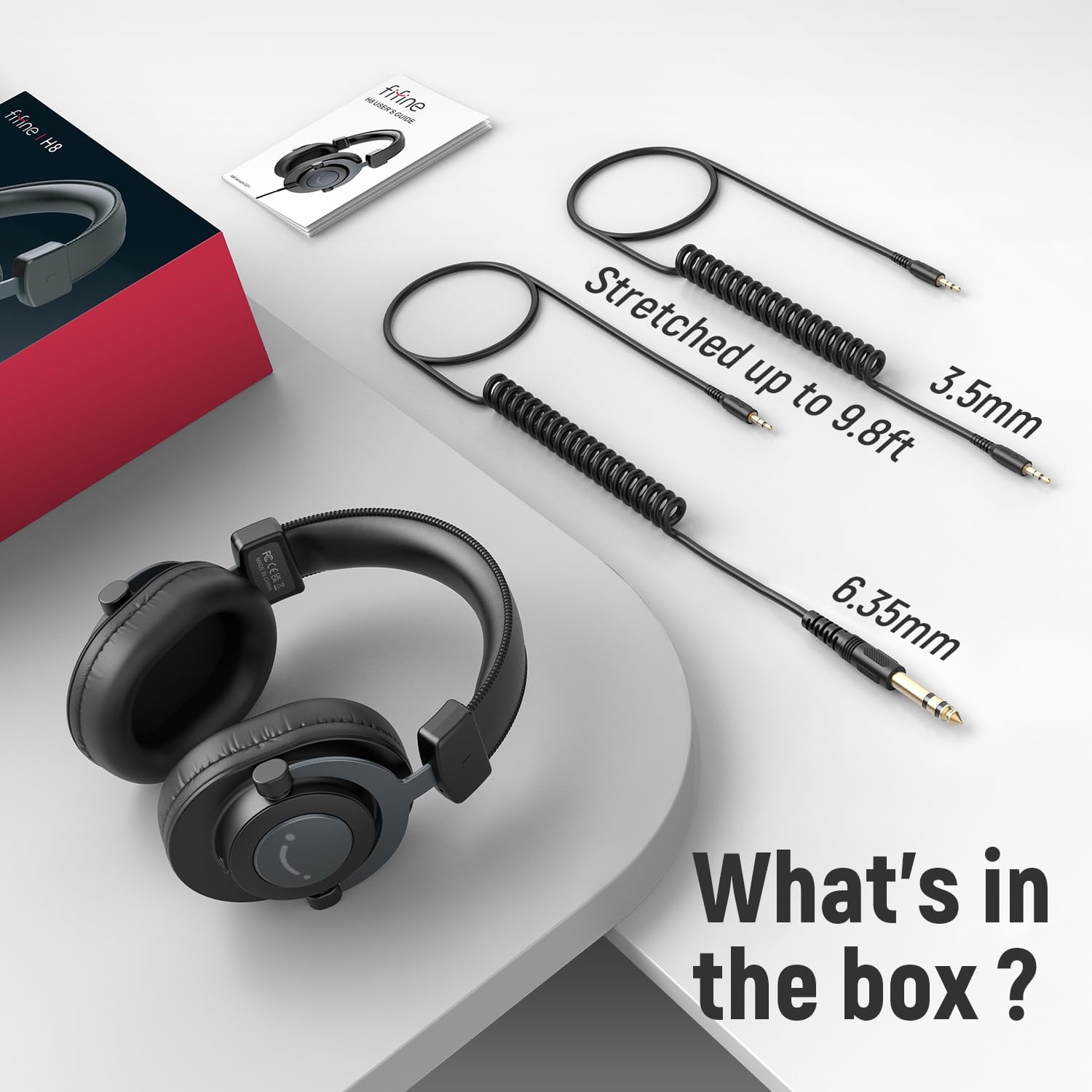 fifine studio monitor headphones for recording over ear wired headphones for podcast monitoring, streaming comfortable equipment with detachable cables 3.5mm or 6.35mm jack, black, on pc/mixer h8