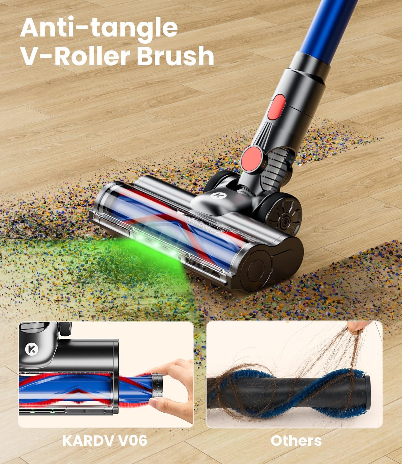 cordless vacuum cleaner, 500w/40kpa vacuum cleaners for home, 60mins stick vacuum with led display, anti tangle & wall mount charging, 8 in 1 lightweight vacuum for hard floors carpet pet hair