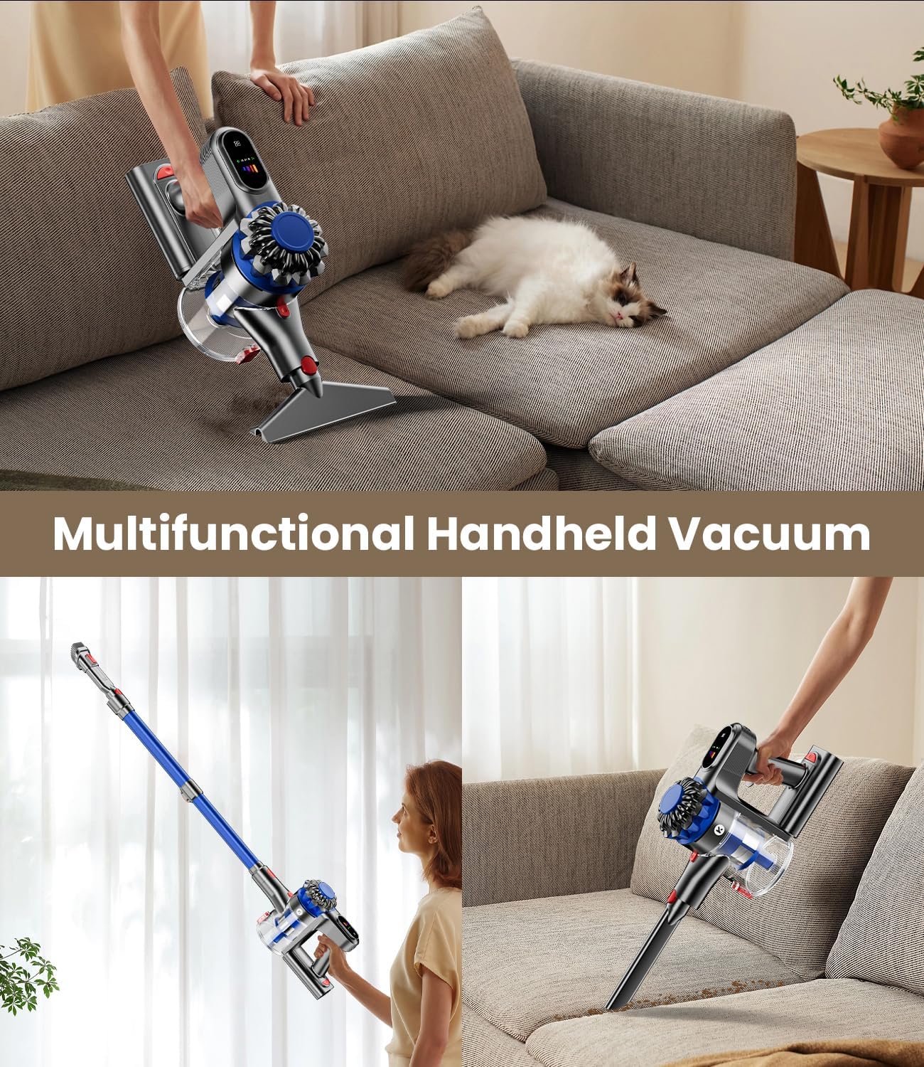 cordless vacuum cleaner, 500w/40kpa vacuum cleaners for home, 60mins stick vacuum with led display, anti tangle & wall mount charging, 8 in 1 lightweight vacuum for hard floors carpet pet hair