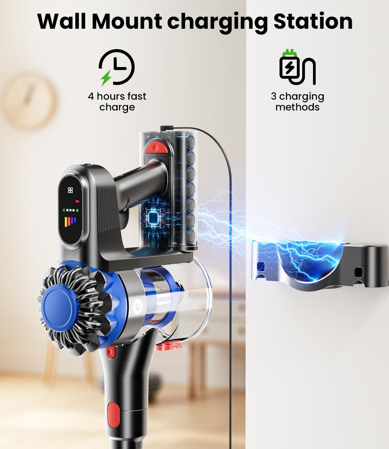 cordless vacuum cleaner, 500w/40kpa vacuum cleaners for home, 60mins stick vacuum with led display, anti tangle & wall mount charging, 8 in 1 lightweight vacuum for hard floors carpet pet hair