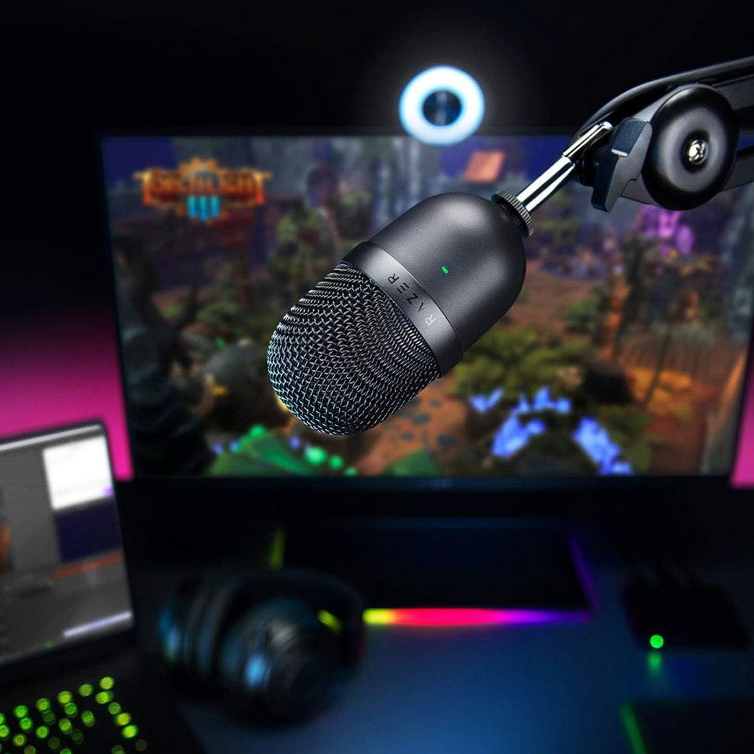 razer seiren mini usb condenser microphone: for streaming and gaming on pc professional recording quality precise supercardioid pickup pattern tilting stand shock resistant classic black