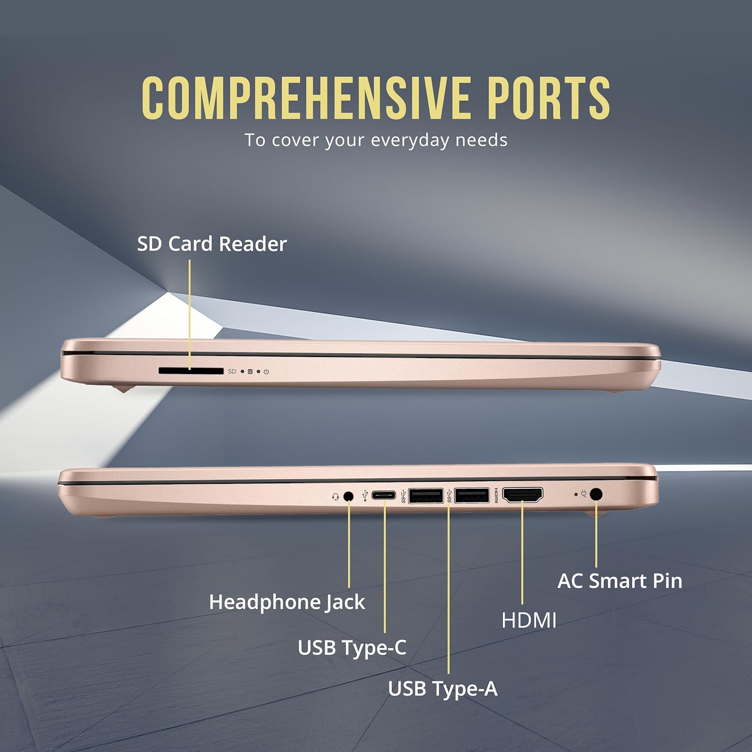 hp stream 14" hd brightview laptop, intel celeron n4120, 16gb ram, 416gb storage (128gb emmc + 288gb docking station set), intel uhd graphics, 720p camera, wi fi, 1 year office 365, win 11 s, gold