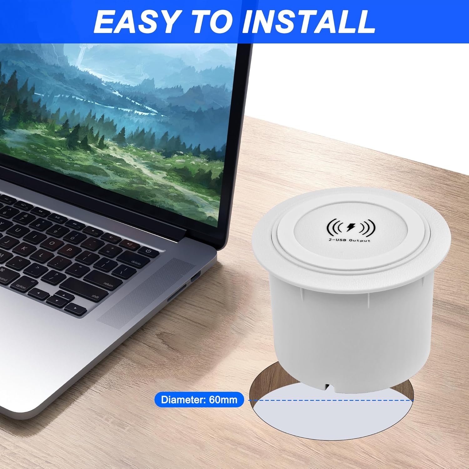 xmsjsiy embedded desktop wireless charger 10w 3 in 1 usb a/type c pop up wireless multifunctional fast charging station for bedside table desks furniture (white) 1pcs