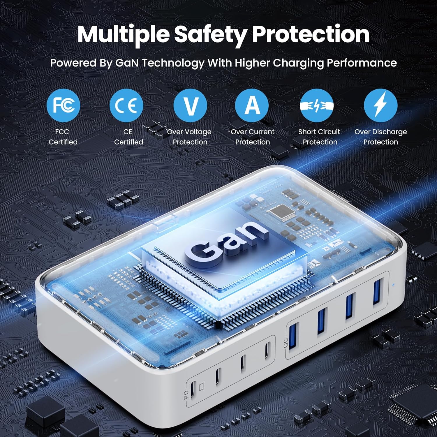 usb c charger 200w usb c charger block,upgraded gan iii 8 port fast charging station hub,pd 65w laptop charging adapter compatible with macbook pro/air,dell,steam deck,iphone 16/15/14,galaxy s23/22