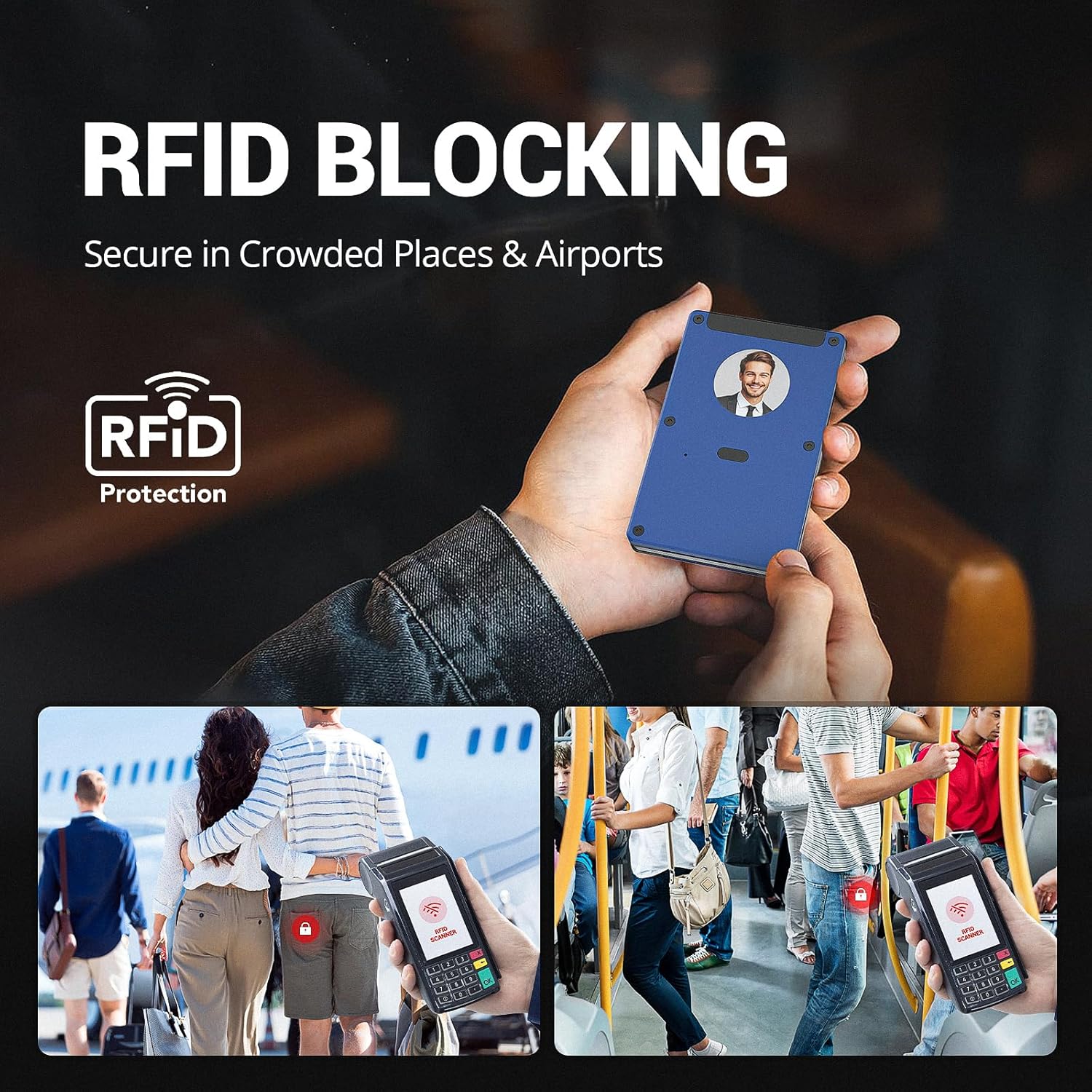 wallet with tracker for men, build in find my tracker secure wallets (ios only) with personalized electronic photo text information, slim rfid blocking credit card holder