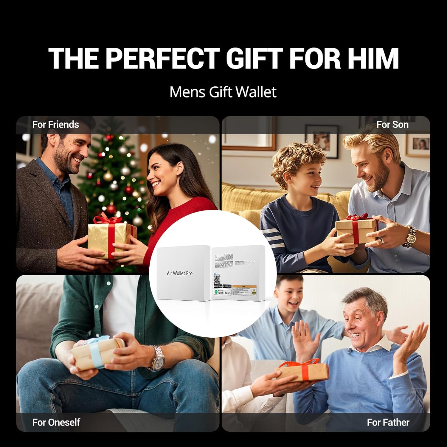 wallet with tracker for men, build in find my tracker secure wallets (ios only) with personalized electronic photo text information, slim rfid blocking credit card holder