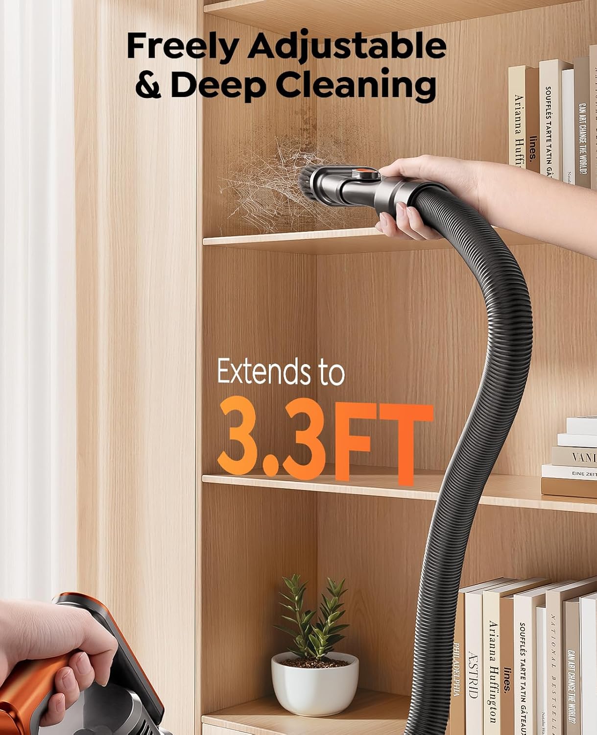 cordless vacuum cleaner, 600w/50kpa/65min runtime stick vacuum with 3.3ft hose, wall mount charging, auto mode, touchscreen, self standing vacuum cleaner for home/pet hair/carpet/car, fragrance