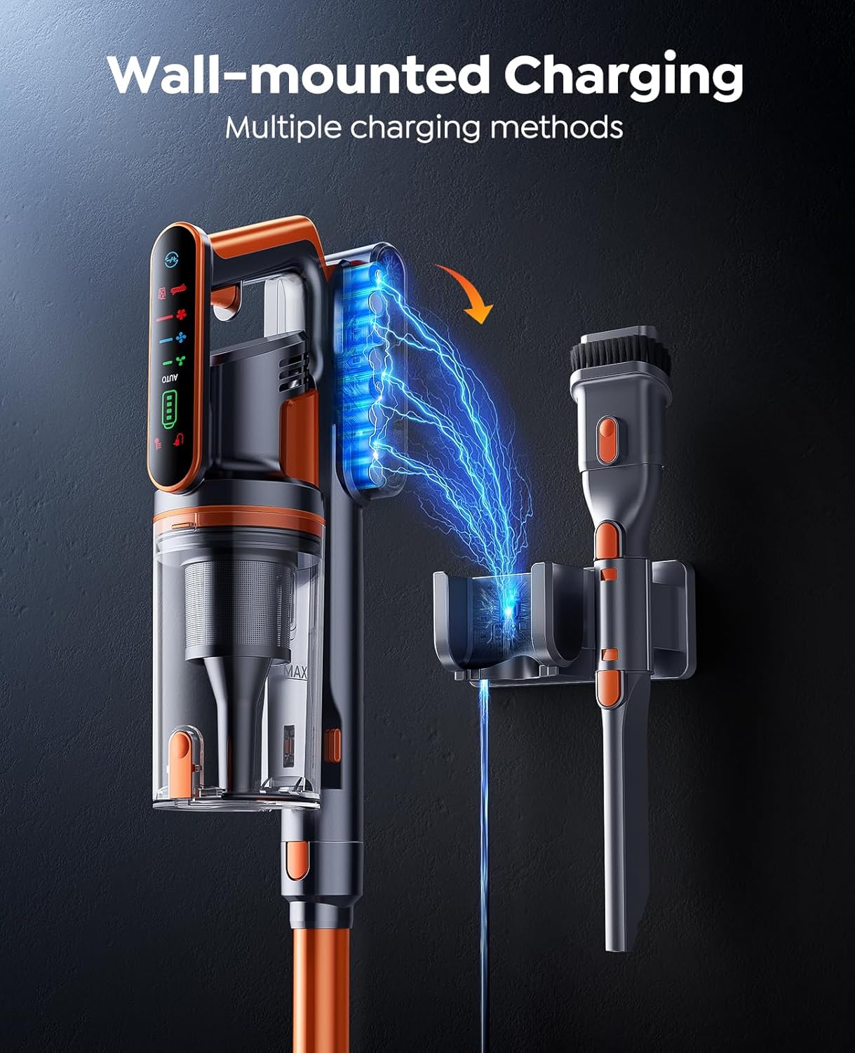 cordless vacuum cleaner, 600w/50kpa/65min runtime stick vacuum with 3.3ft hose, wall mount charging, auto mode, touchscreen, self standing vacuum cleaner for home/pet hair/carpet/car, fragrance