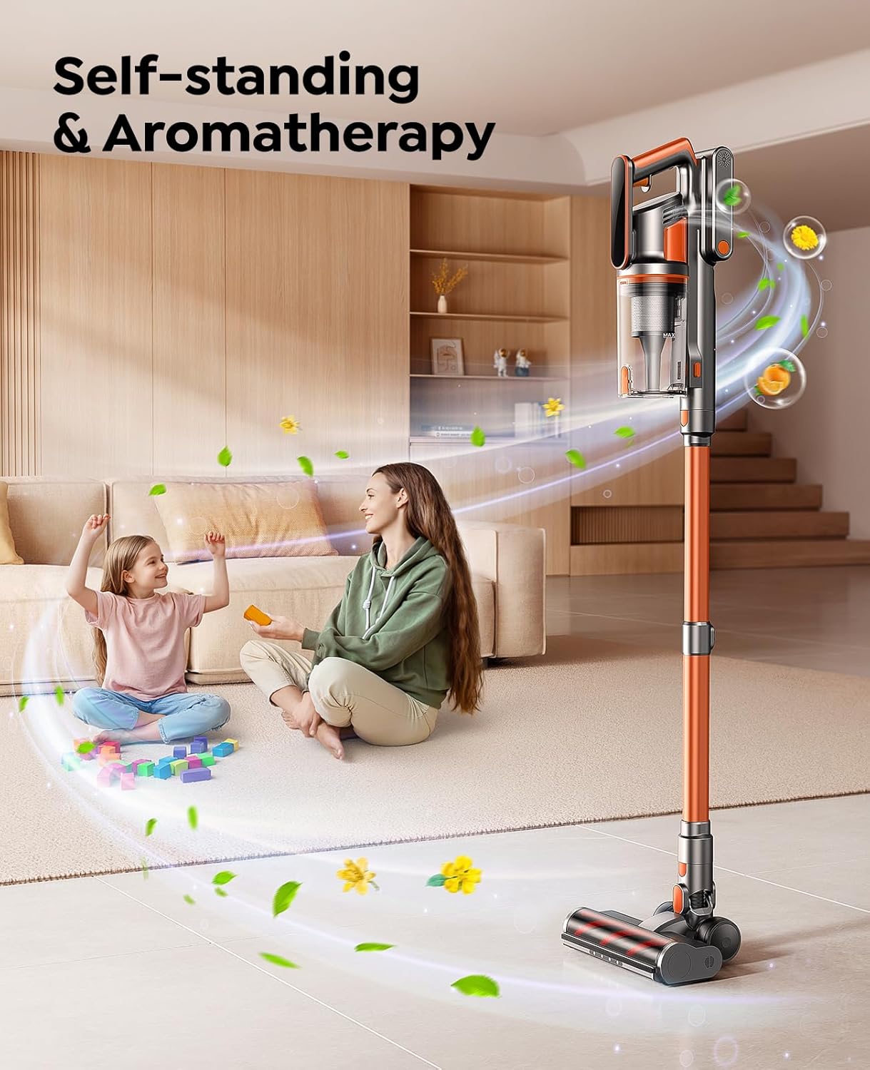 cordless vacuum cleaner, 600w/50kpa/65min runtime stick vacuum with 3.3ft hose, wall mount charging, auto mode, touchscreen, self standing vacuum cleaner for home/pet hair/carpet/car, fragrance