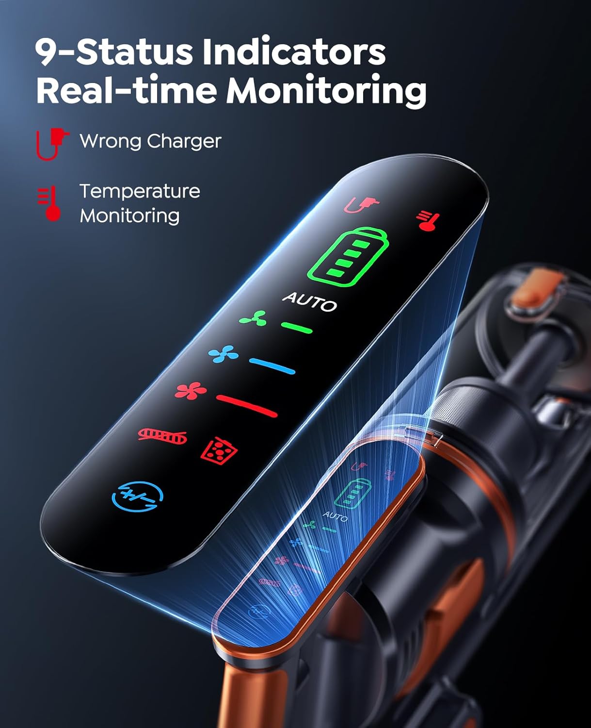 cordless vacuum cleaner, 600w/50kpa/65min runtime stick vacuum with 3.3ft hose, wall mount charging, auto mode, touchscreen, self standing vacuum cleaner for home/pet hair/carpet/car, fragrance