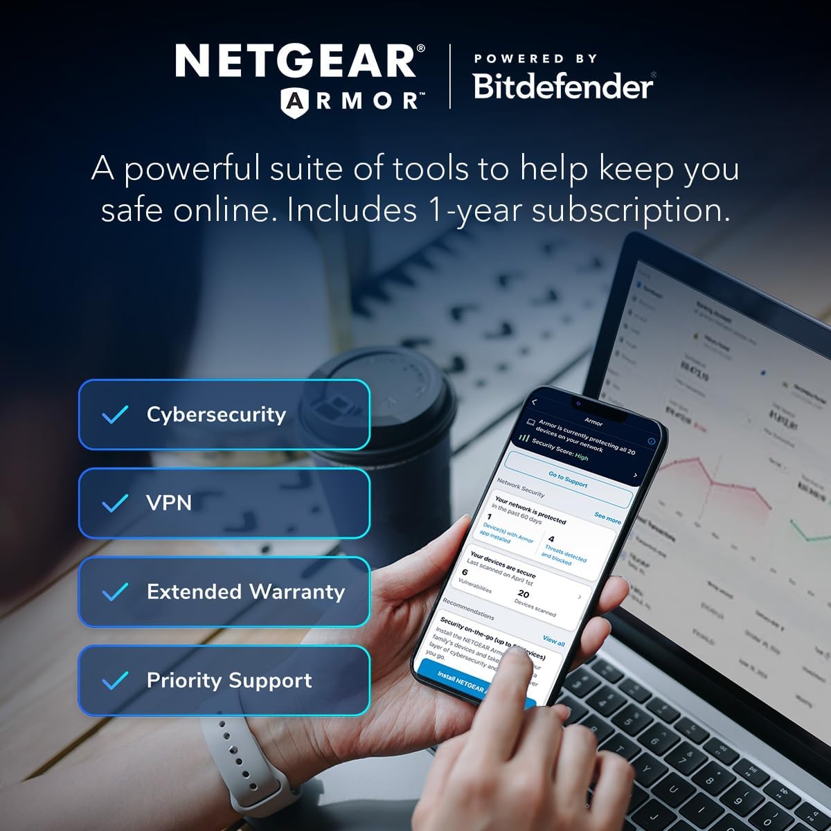 netgear nighthawk tri band whole home mesh wifi 6 system (mk73s) – router + 2 satellite extenders 3gbps speed coverage up to 4,500 sq. ft., 25 devices includes 1 year armor – ax3000 802.11ax