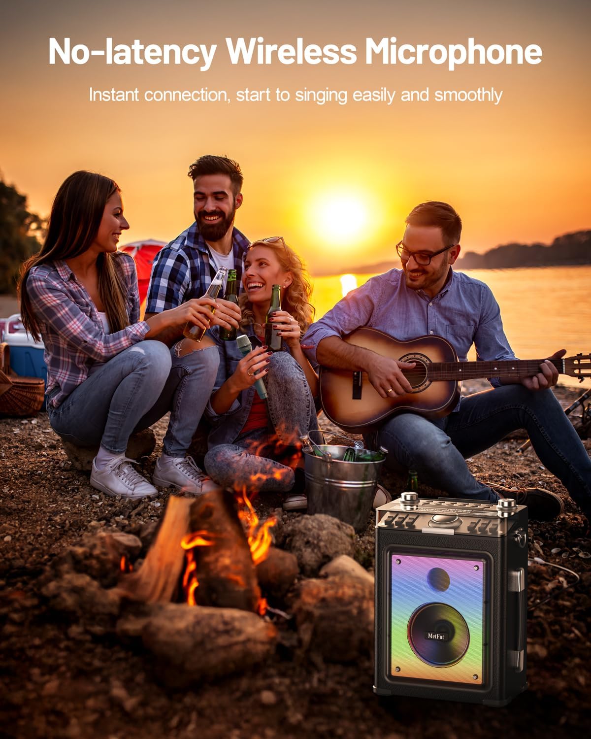 professional karaoke machine for adults with 2 wireless microphones and bluetooth 5.3, premium wooden speaker with bass and treble control for home parties & outdoor (black)