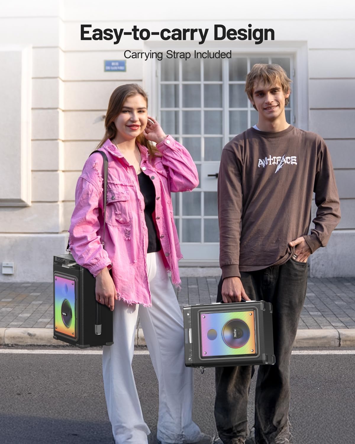 professional karaoke machine for adults with 2 wireless microphones and bluetooth 5.3, premium wooden speaker with bass and treble control for home parties & outdoor (black)