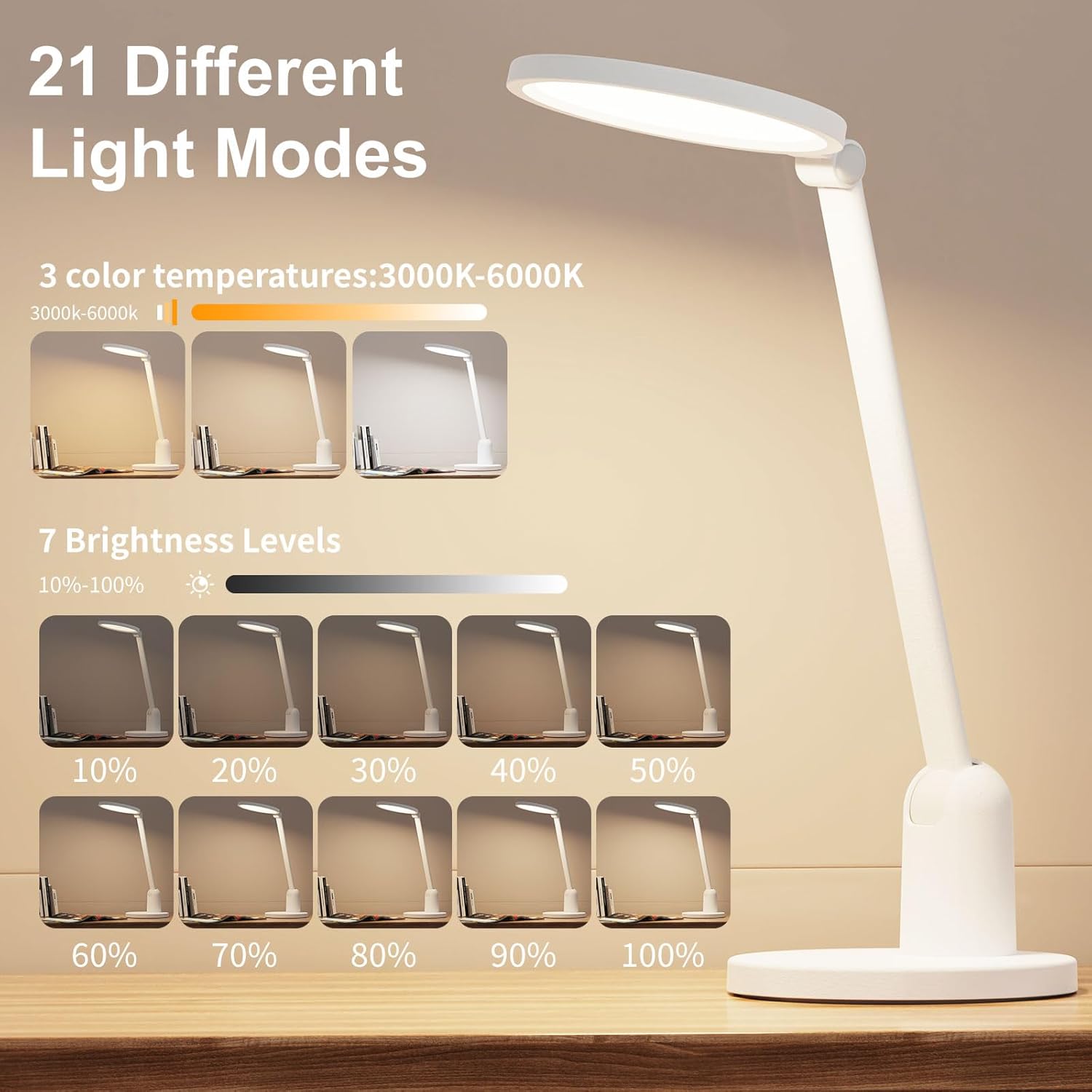 desk lamps for home office with stable base, 1000lm ultra bright eye caring desk light, 3000k 6000k dimmable table lamp with stepless dimming & timing function for work, reading, bedroom, bedside